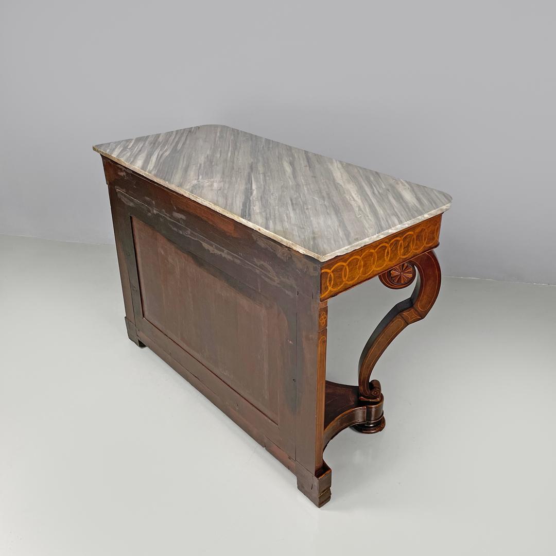 Italienischer antiker Konsolentisch aus Holz und Marmor mit Intarsiendekorationen, 1840 im Angebot 1