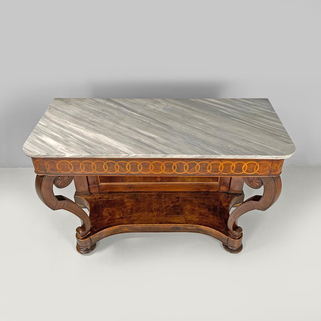 Italienischer antiker Konsolentisch aus Holz und Marmor mit Intarsiendekorationen, 1840 im Angebot 3