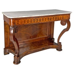 Italian Antique console table in wood and marble with inlay decorations, 1840