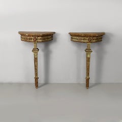 Italian antique consoles in green and yellow wood, 1700s