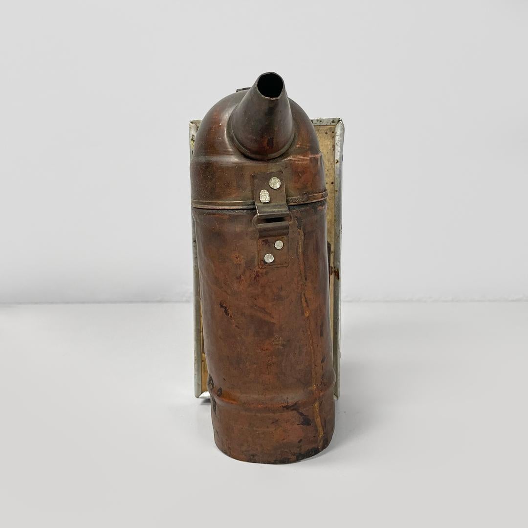 Italian antique copper wood and bee smoker with bellows, first half of 1900s 5