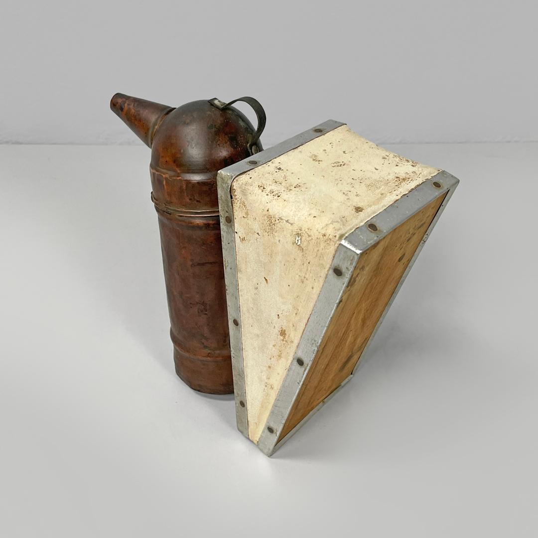 Italian antique copper wood and bee smoker with bellows, first half of 1900s 2
