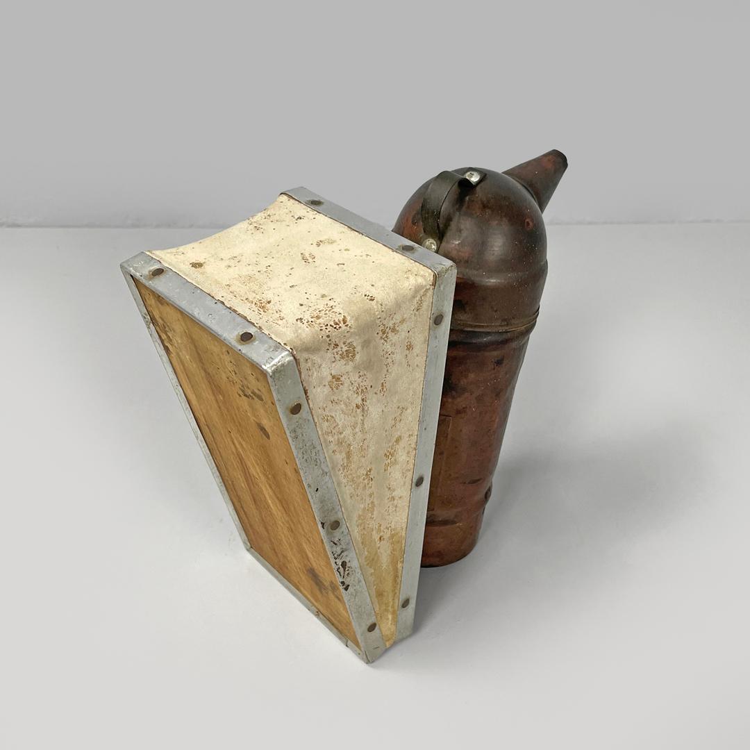 Italian antique copper wood and bee smoker with bellows, first half of 1900s 4
