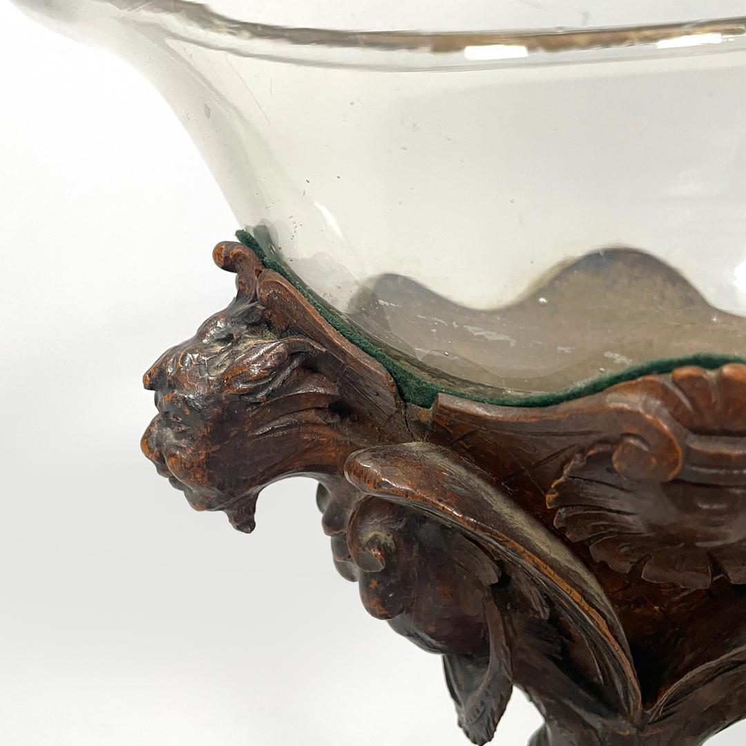 Italian antique cup with glass hemisphere and decorated wood stem, early 1900s For Sale 8