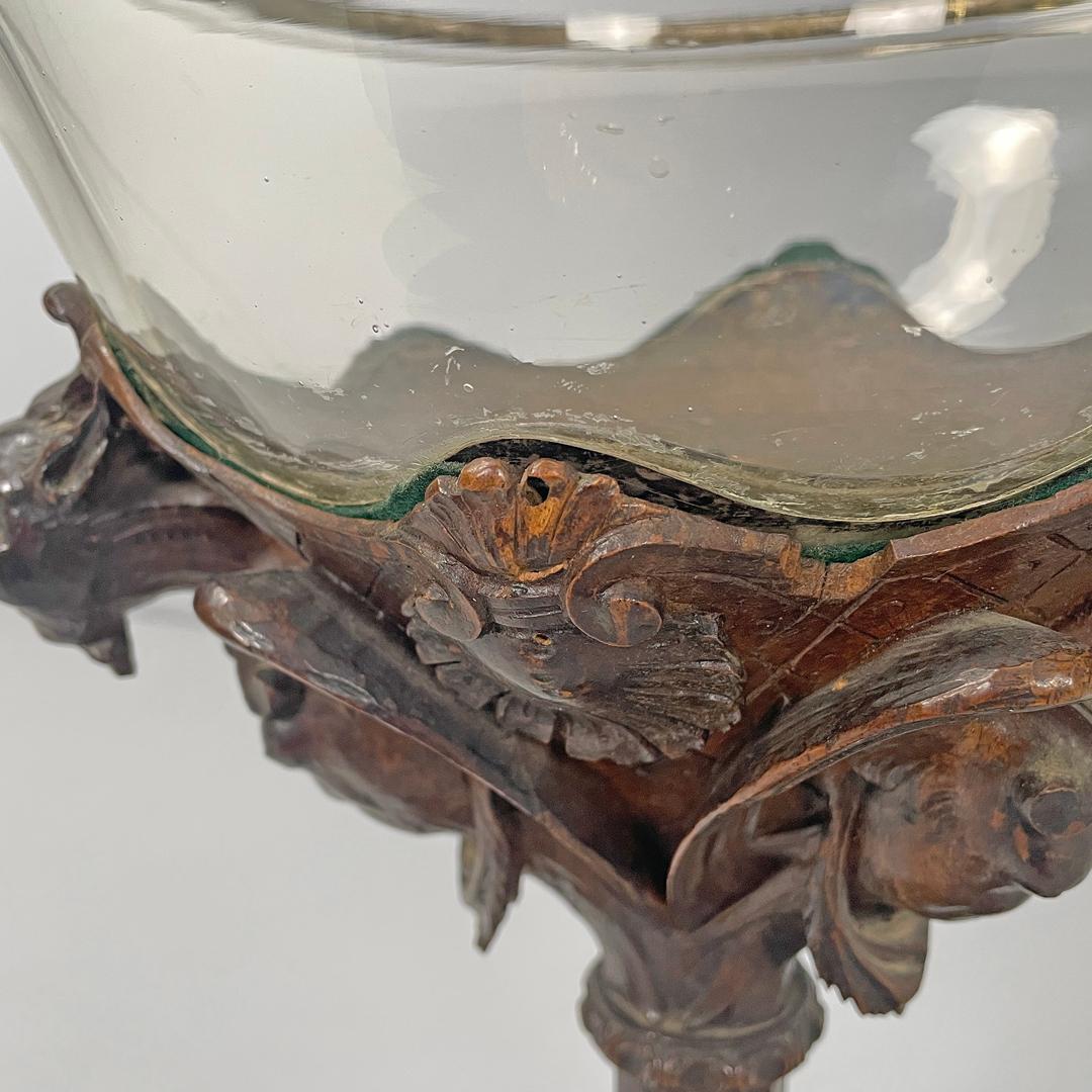 Italian antique cup with glass hemisphere and decorated wood stem, early 1900s For Sale 9