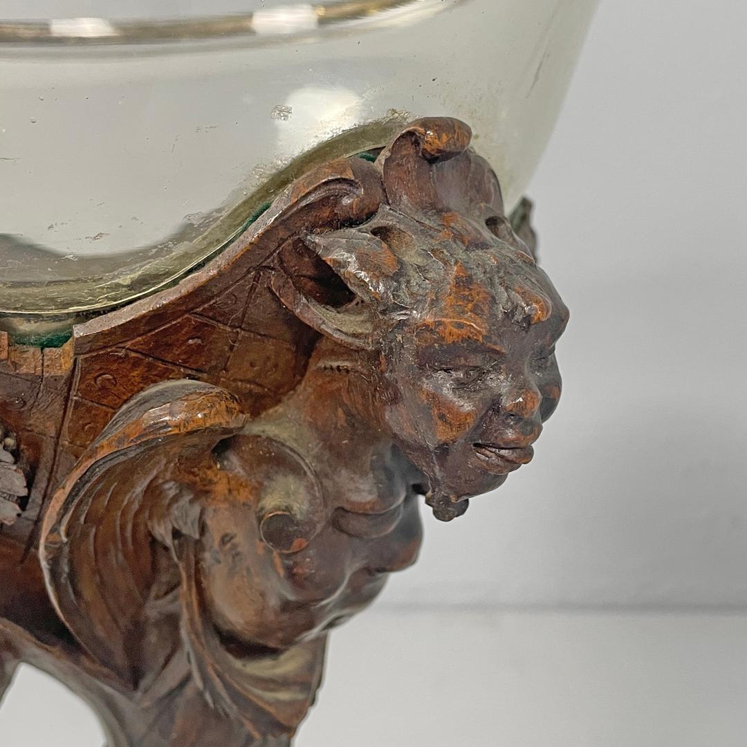 Italian antique cup with glass hemisphere and decorated wood stem, early 1900s For Sale 10