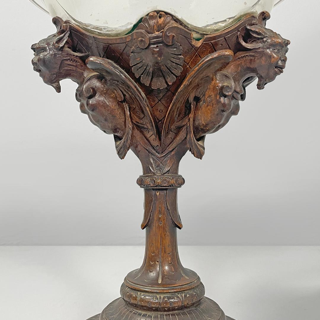 Italian antique cup with glass hemisphere and decorated wood stem, early 1900s For Sale 11