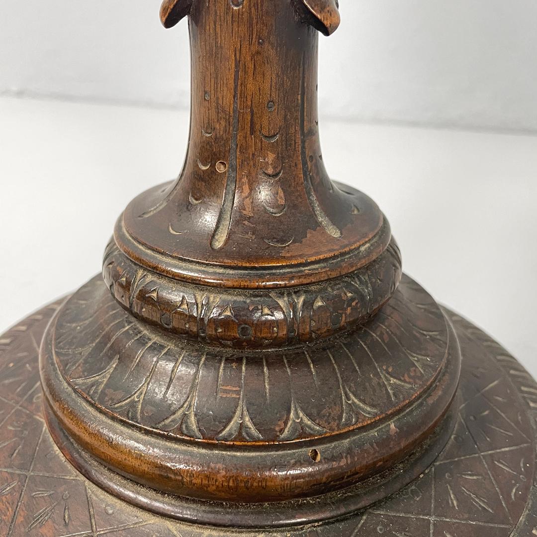 Italian antique cup with glass hemisphere and decorated wood stem, early 1900s For Sale 14