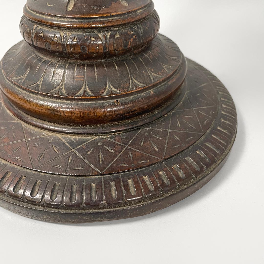 Italian antique cup with glass hemisphere and decorated wood stem, early 1900s For Sale 15