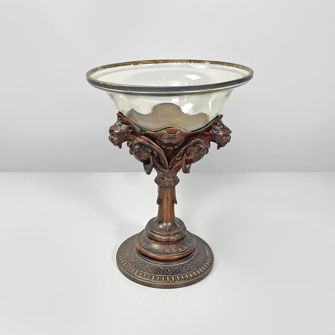 Italian antique cup with glass hemisphere and decorated wood stem, early 1900s In Good Condition For Sale In MIlano, IT