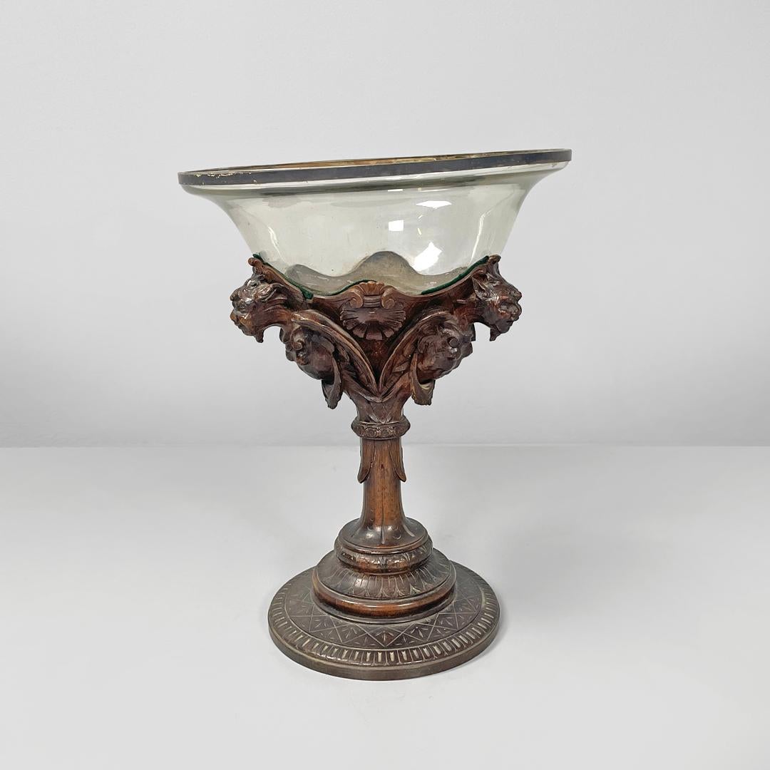 Early 20th Century Italian antique cup with glass hemisphere and decorated wood stem, early 1900s For Sale