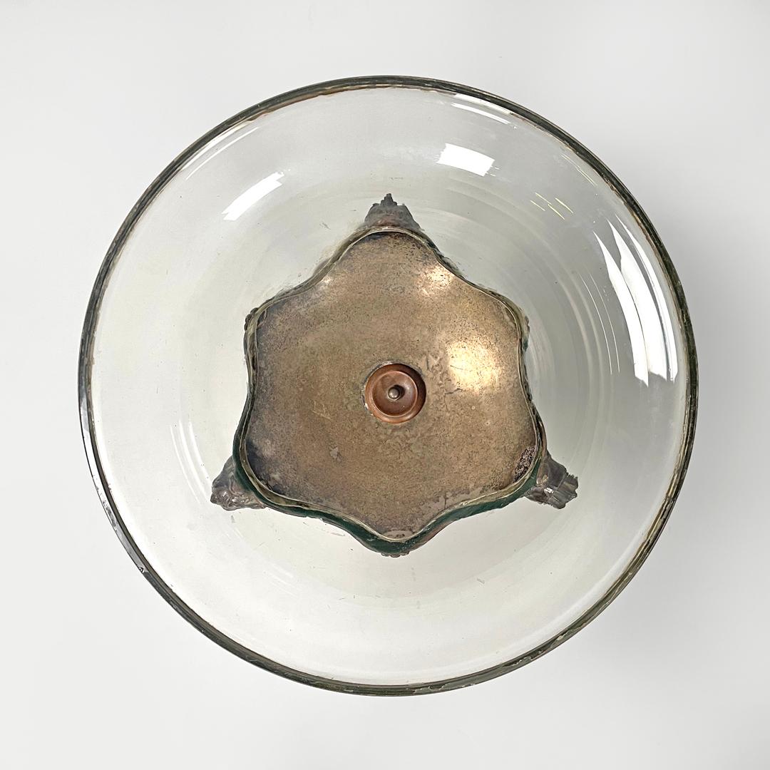 Silver Italian antique cup with glass hemisphere and decorated wood stem, early 1900s For Sale
