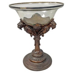 Italian antique cup with glass hemisphere and decorated wood stem, early 1900s