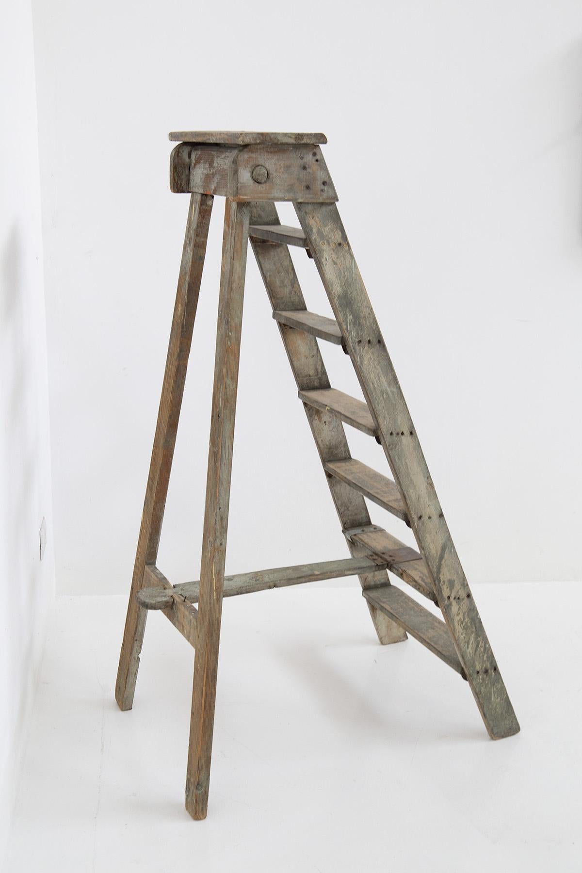 Italian Antique Decorative Grey Wooden Staircase For Sale 1