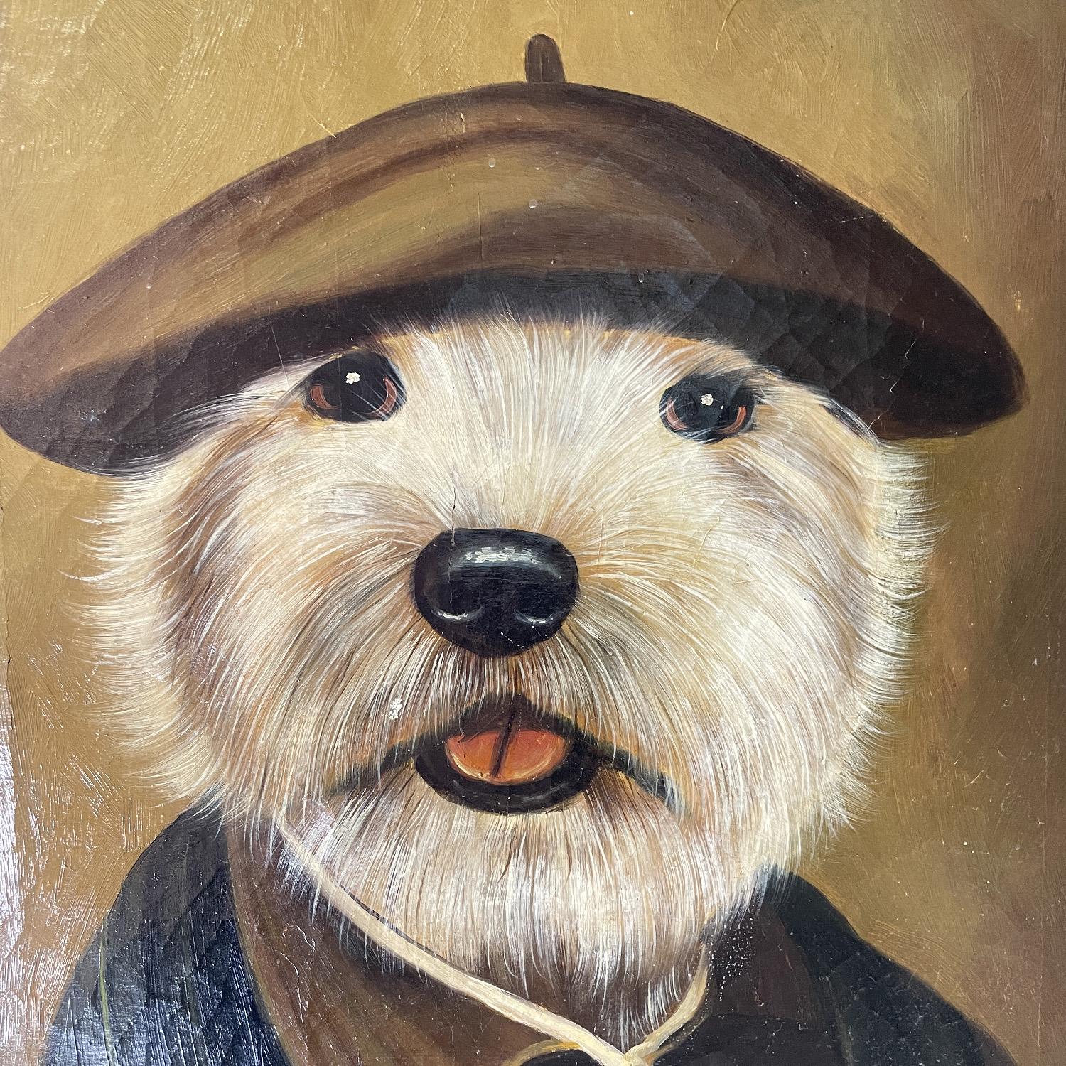 Italian antique dog portrait oil painting with gilded wood frame, late 1800s For Sale 2