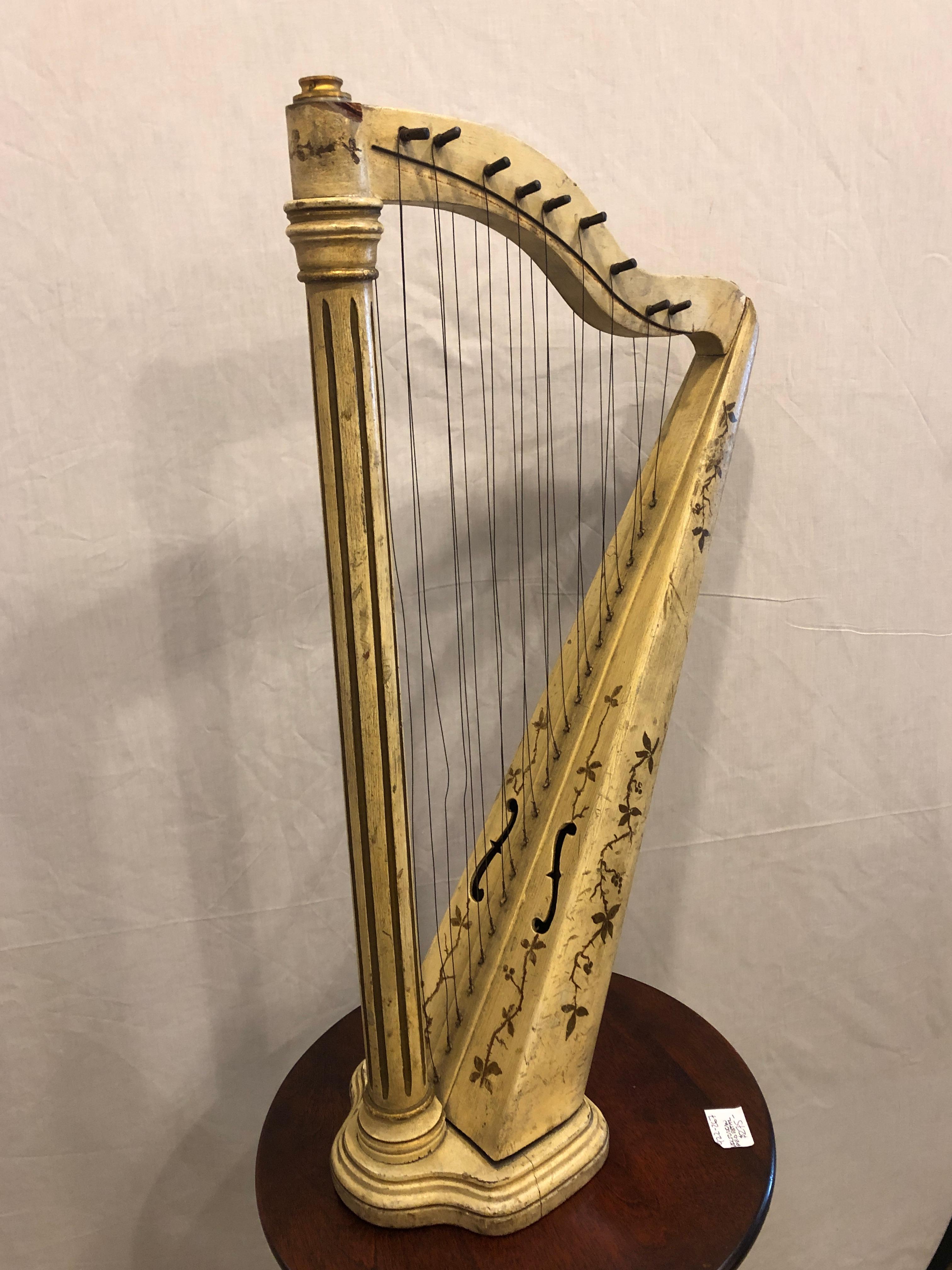 Italian Antique Double String Paint Decorated Table Harp 2
