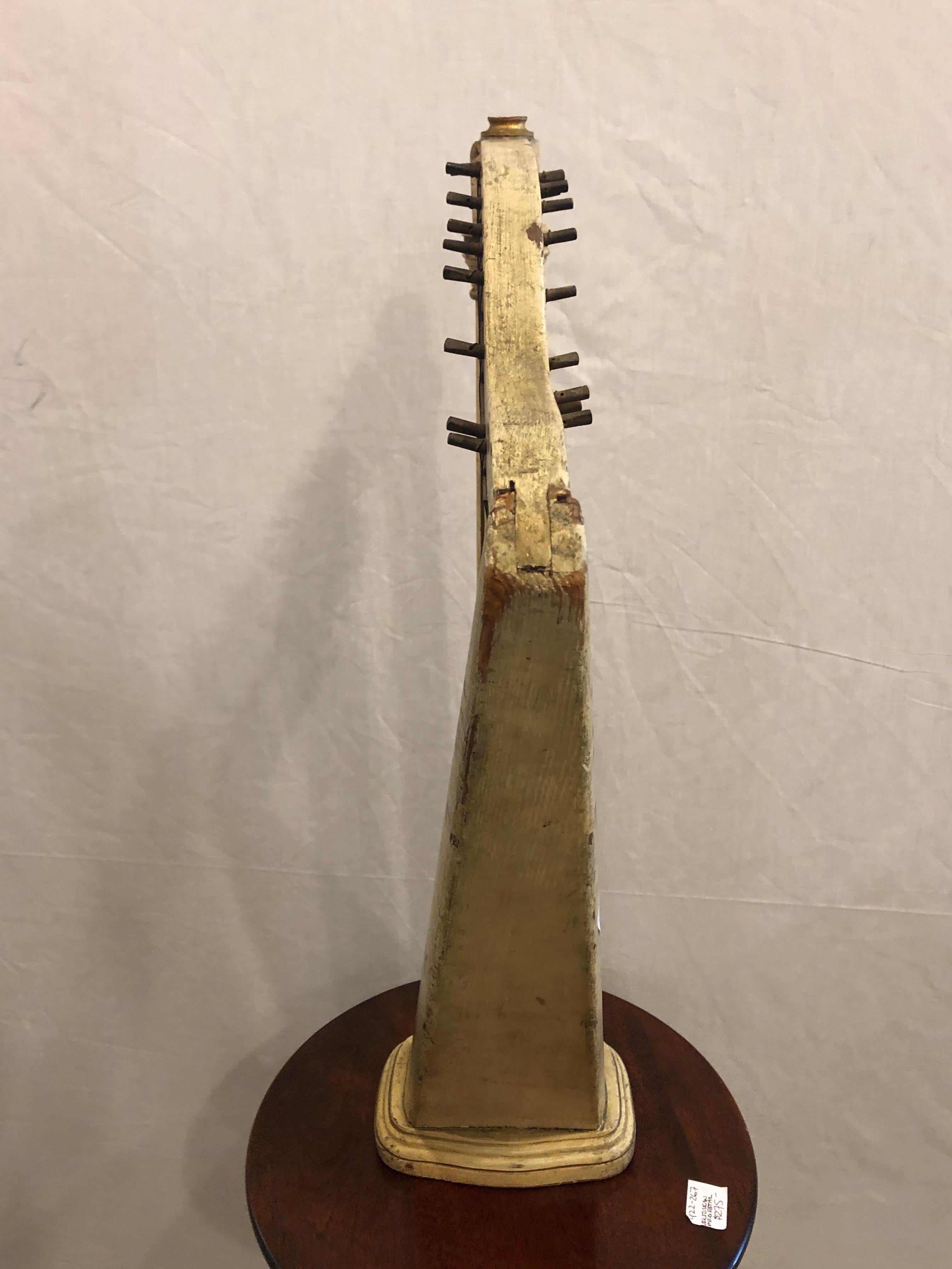 Italian Antique Double String Paint Decorated Table Harp In Fair Condition In Stamford, CT