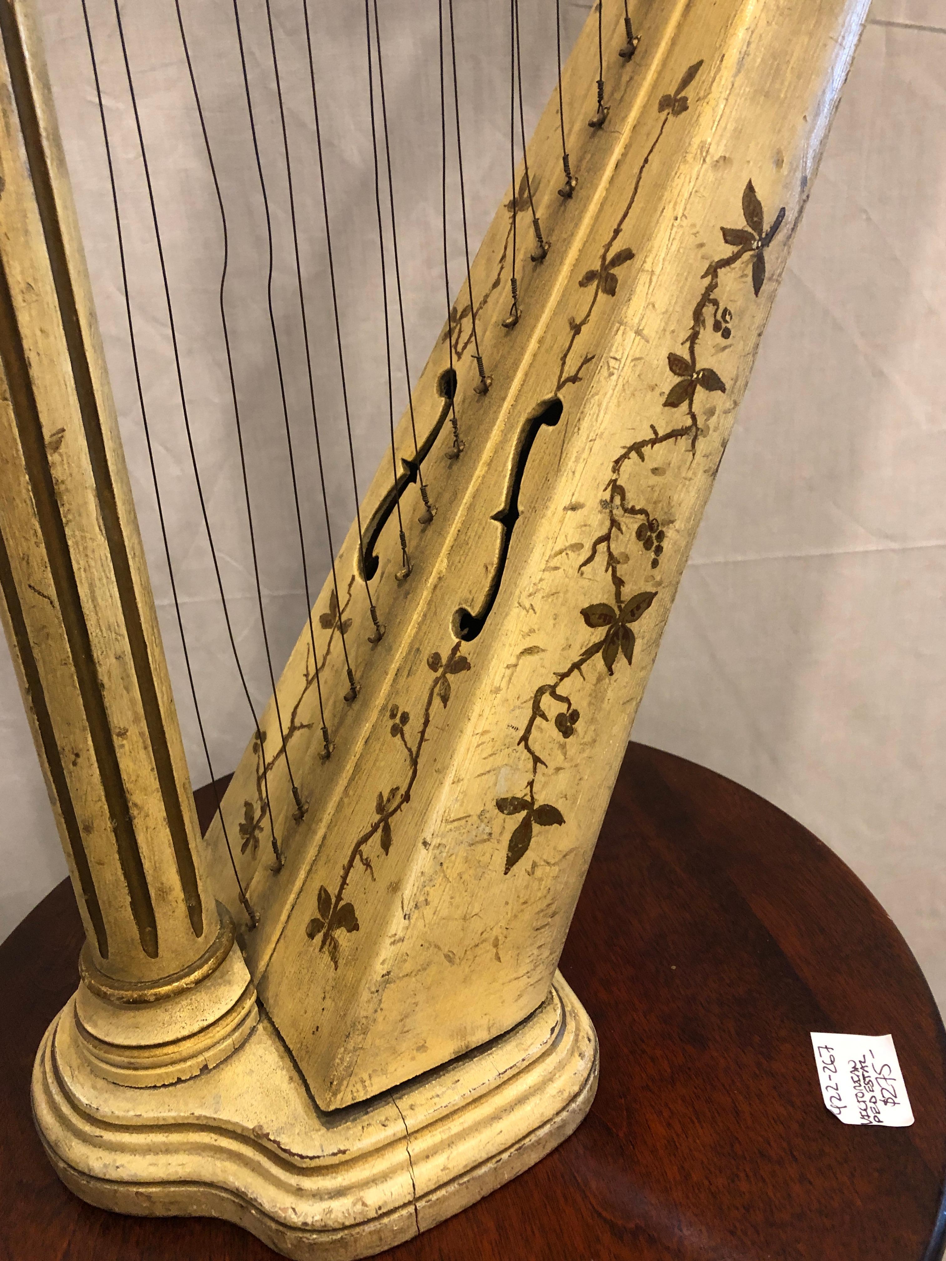 20th Century Italian Antique Double String Paint Decorated Table Harp