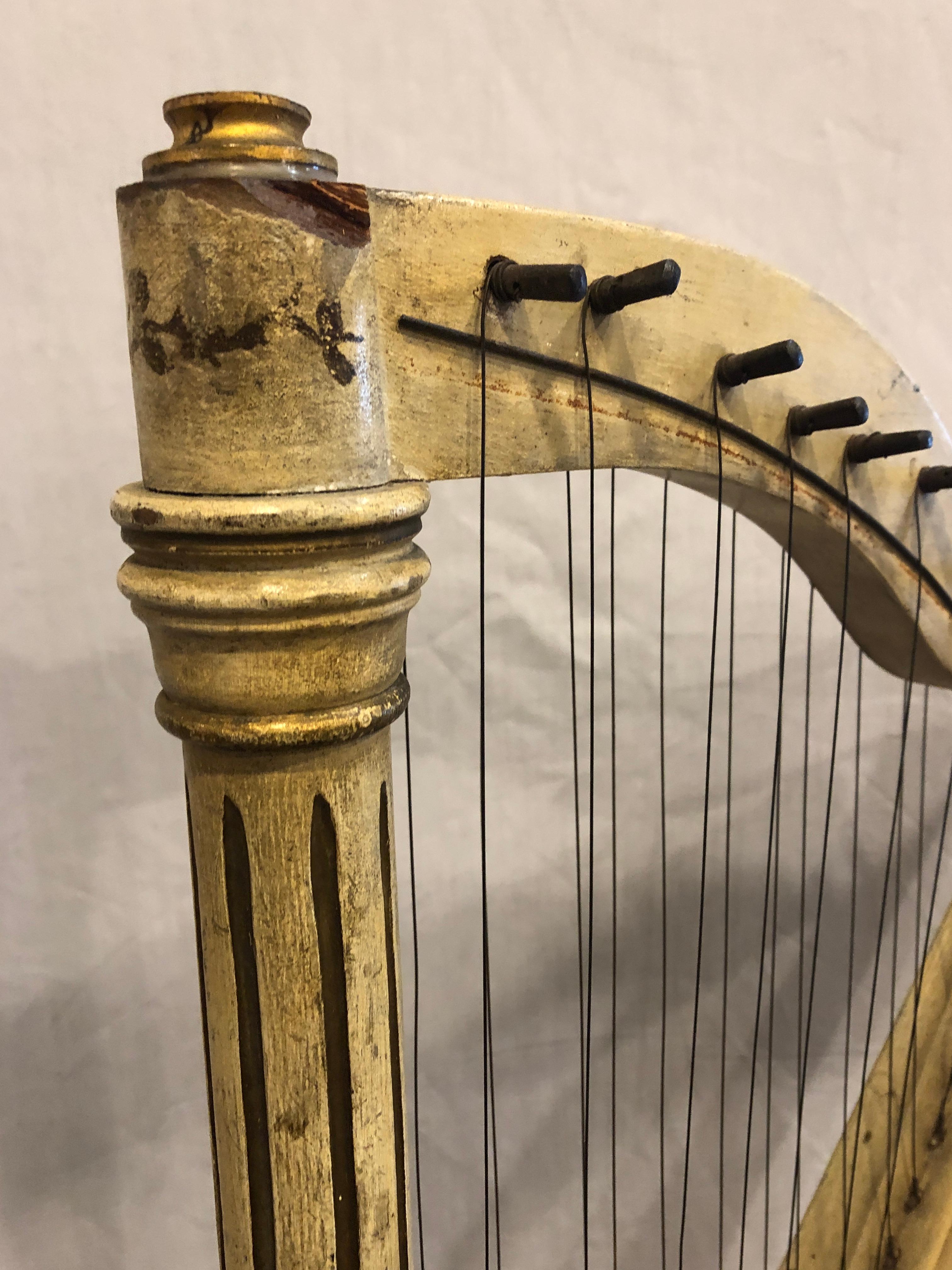 Italian Antique Double String Paint Decorated Table Harp 1