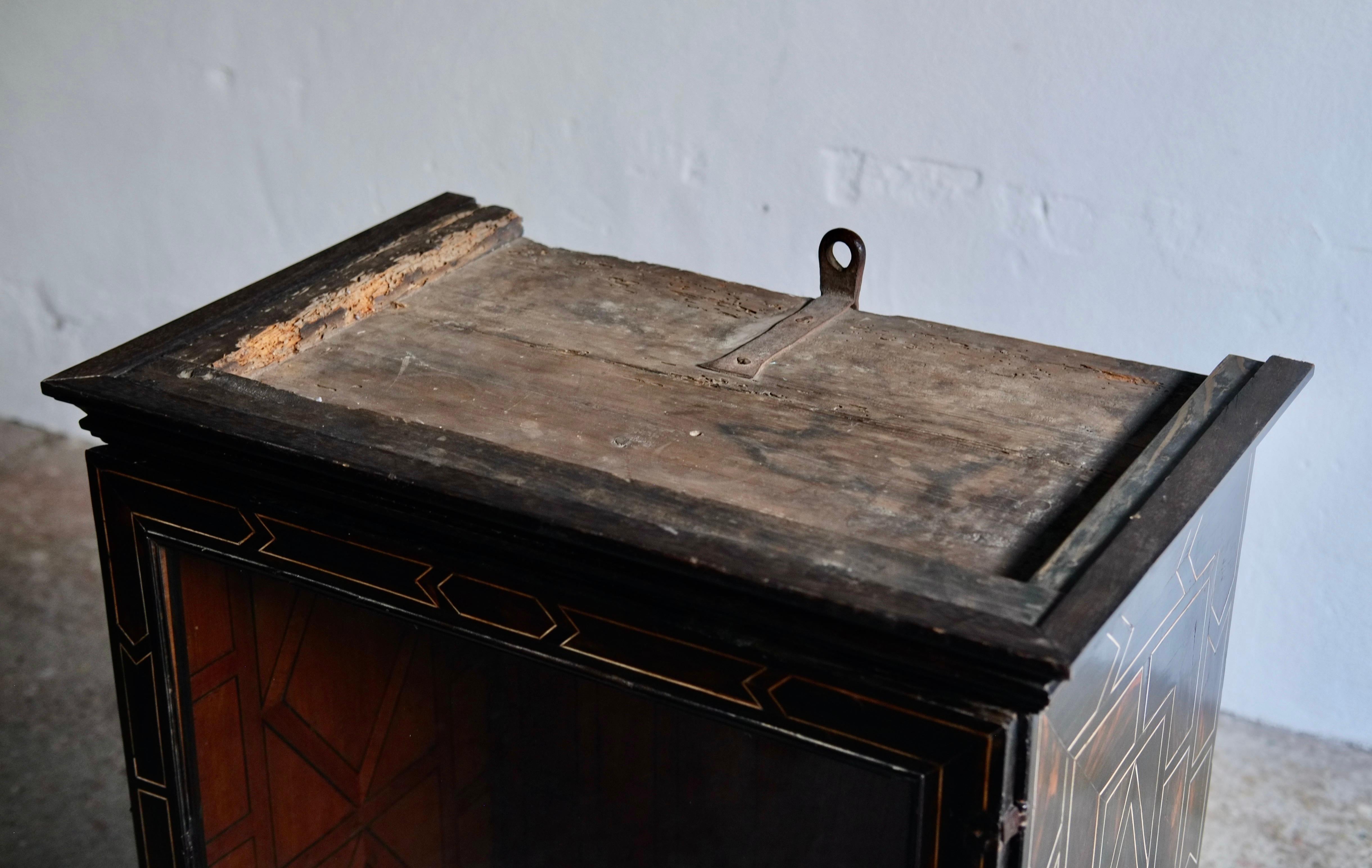 Italian Antique Ebonised Fruitwood Inlaid Cabinet For Sale 11
