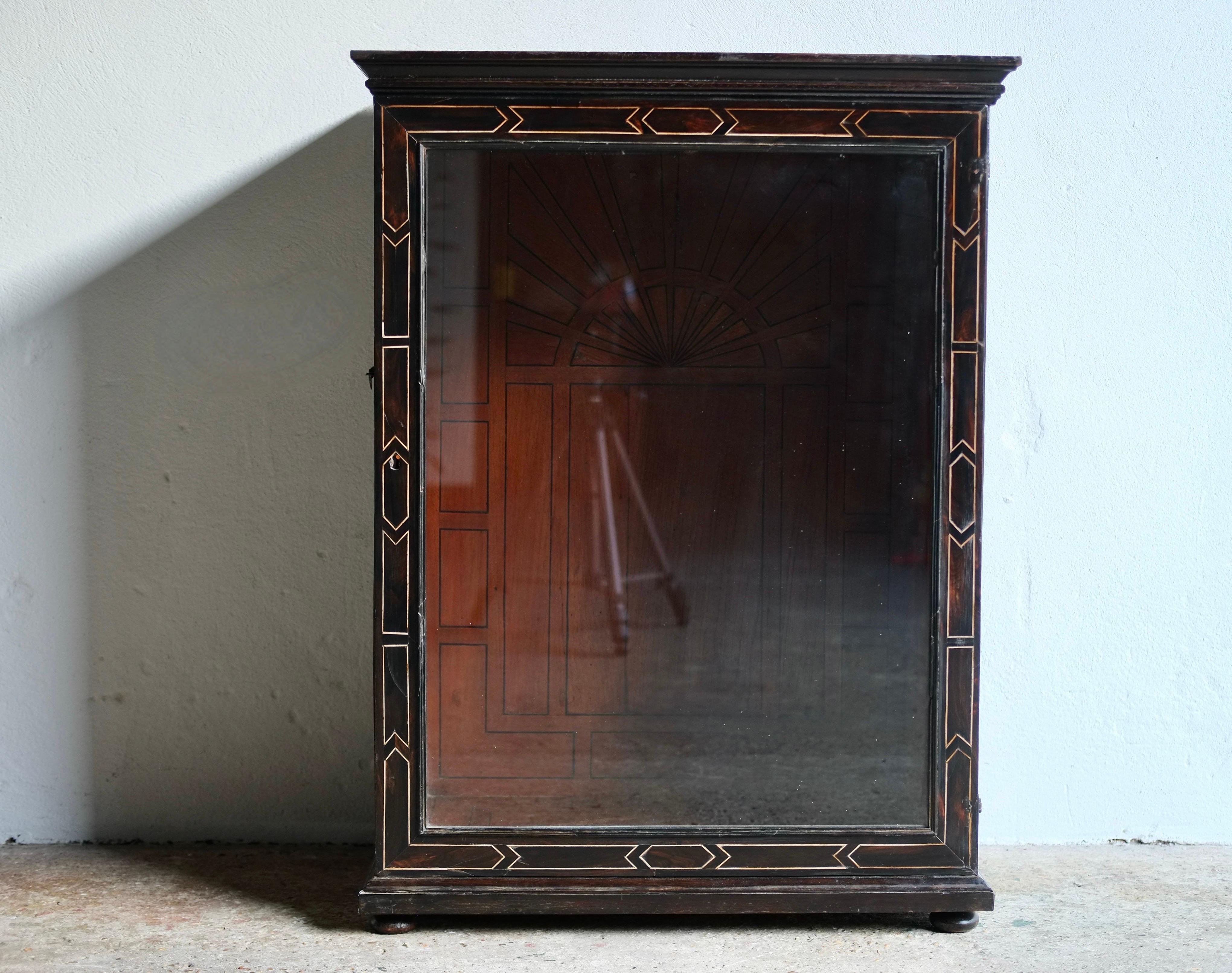 19th Century Italian Antique Ebonised Fruitwood Inlaid Cabinet For Sale