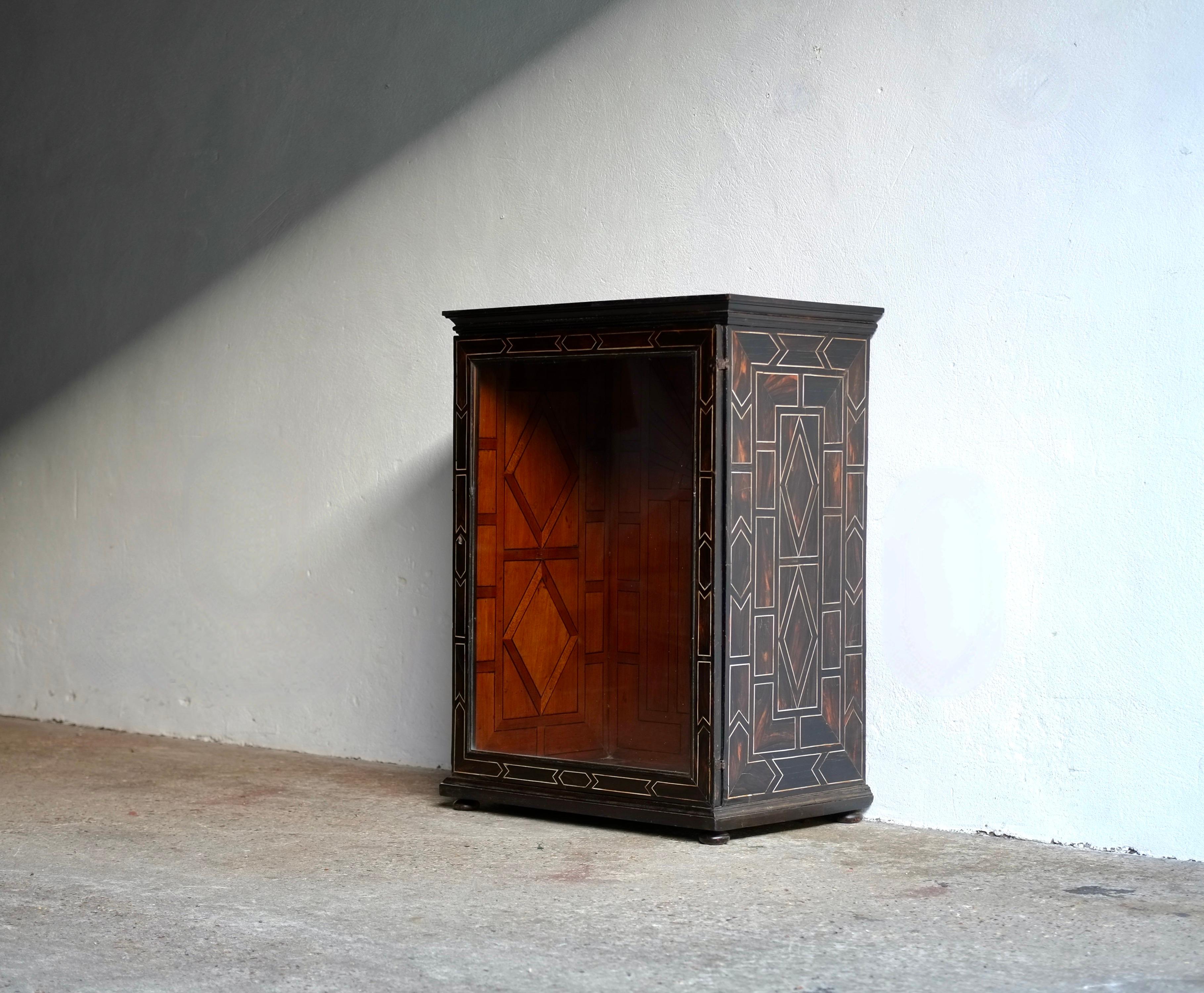 Ivory Italian Antique Ebonised Fruitwood Inlaid Cabinet For Sale