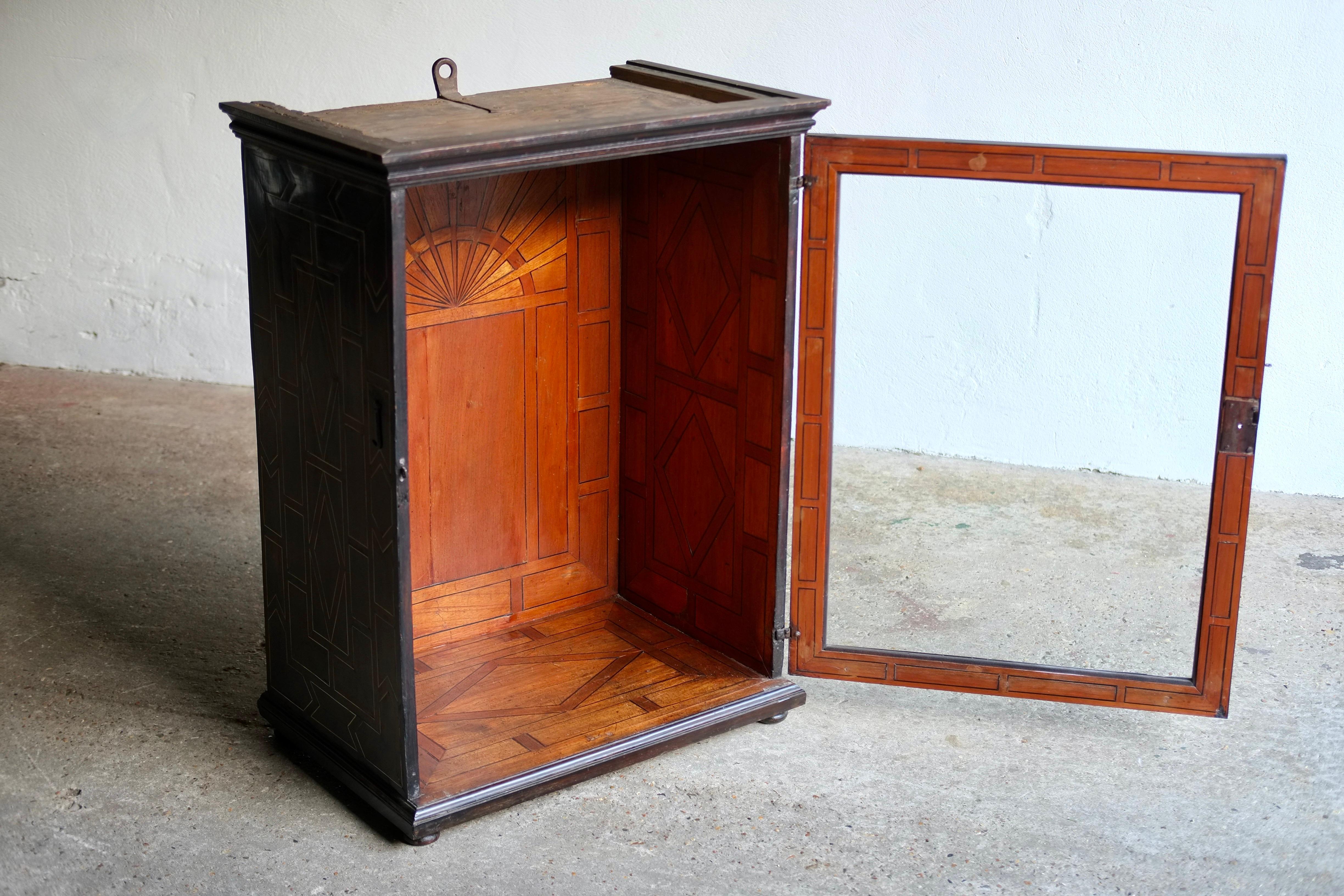 Italian Antique Ebonised Fruitwood Inlaid Cabinet For Sale 3