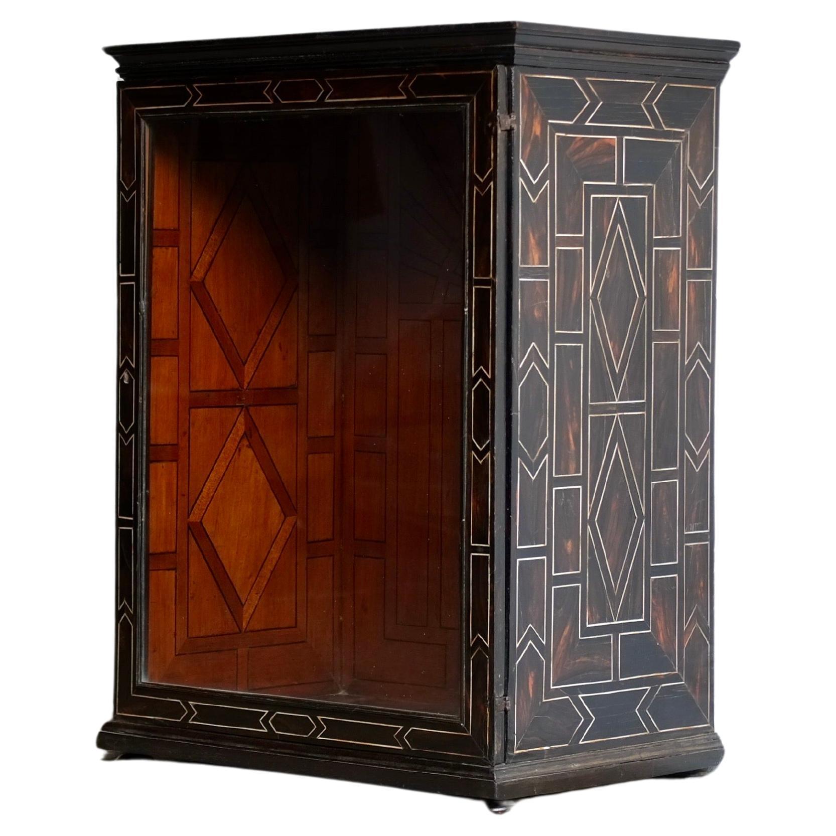 Italian Antique Ebonised Fruitwood Inlaid Cabinet