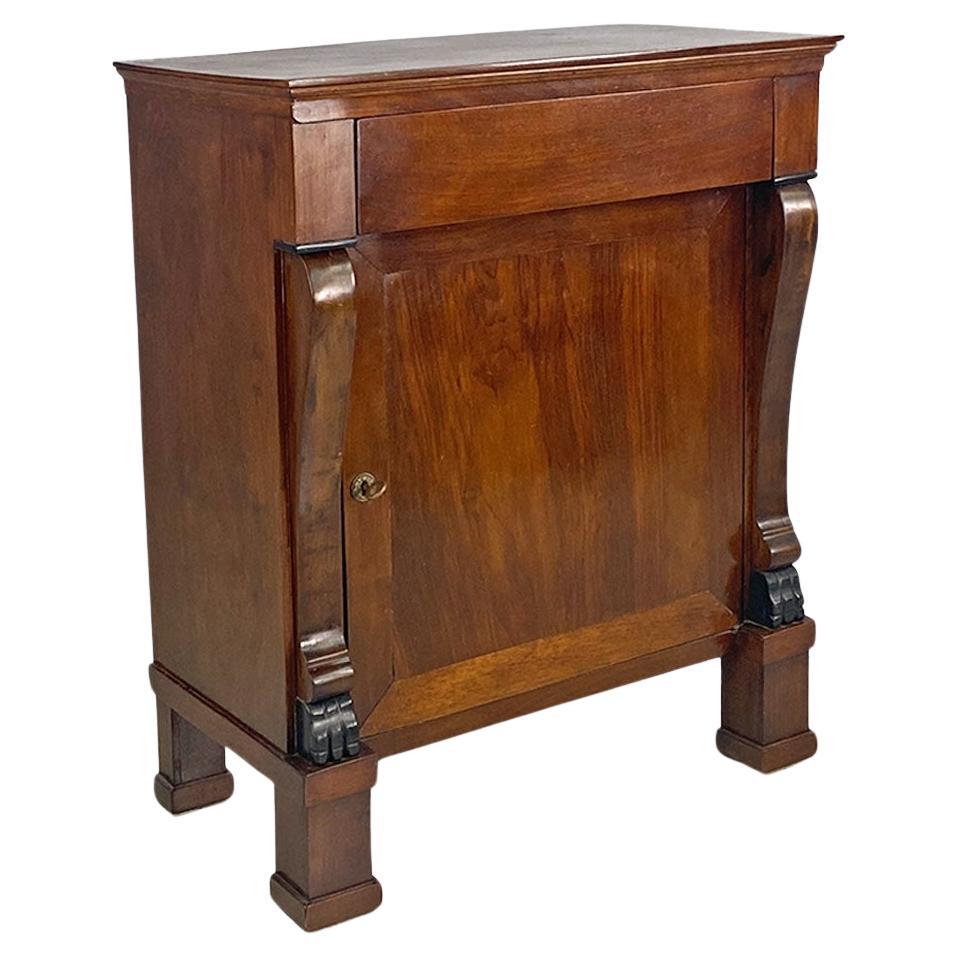 Italian antique empire style wooden cabinet with door and drawer, 1850s
