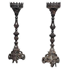 Italian Antique Finely Worked Silver Candle Holders, 1800s