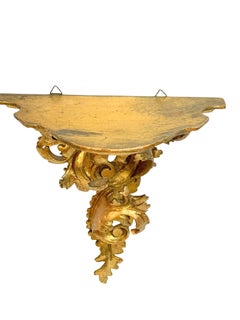 Italian Antique Florence Wall Shelf, Gilded Carved Acanthus, Rococo Style