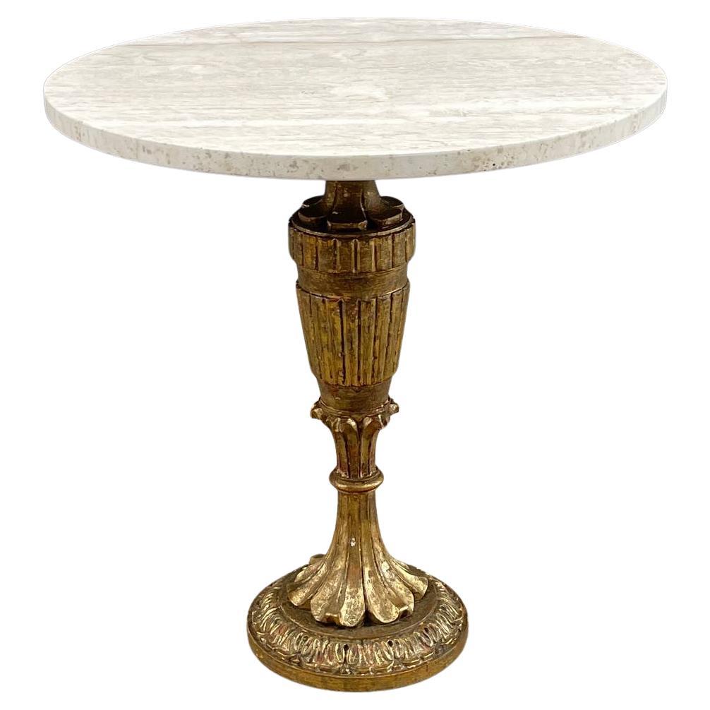 Italian Antique Gold Leaf Gilded Side Table with Travertine Top For Sale