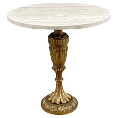 Italian Antique Gold Leaf Gilded Side Table with Travertine Top