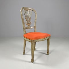 Chaises italiennes anciennes en bois vert et or avec coussins orange, années 1700