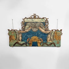 Décoration murale italienne ancienne en bois peinte à la main, années 1800