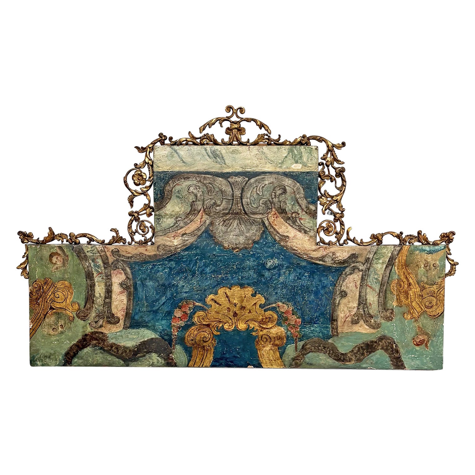 Italian antique hand-painted wooden wall decoration, 1800s