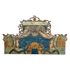 Décoration murale italienne ancienne en bois peinte à la main, années 1800