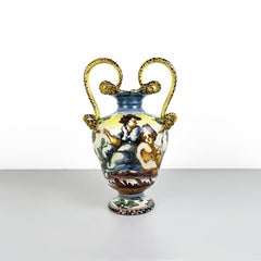 Italian Antique Handcrafted Albisola Vase in Hand Painted Ceramic, 1900s