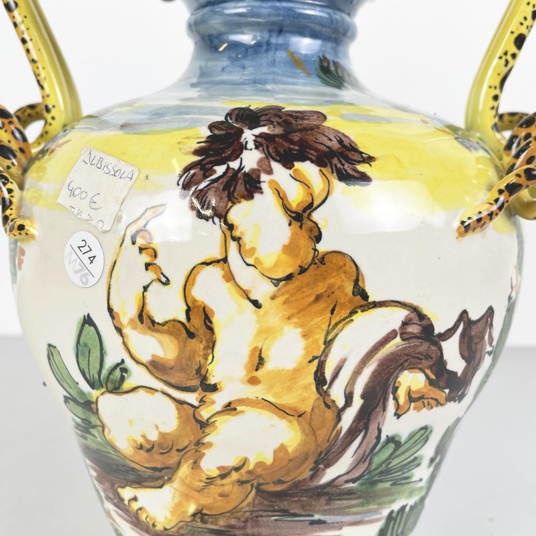 20ième siècle Vase Albisola italien ancien fabriqué à la main en céramique peinte à la main, années 1900 en vente