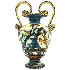 Italian Antique Handcrafted Vase from Albissola, 1900s