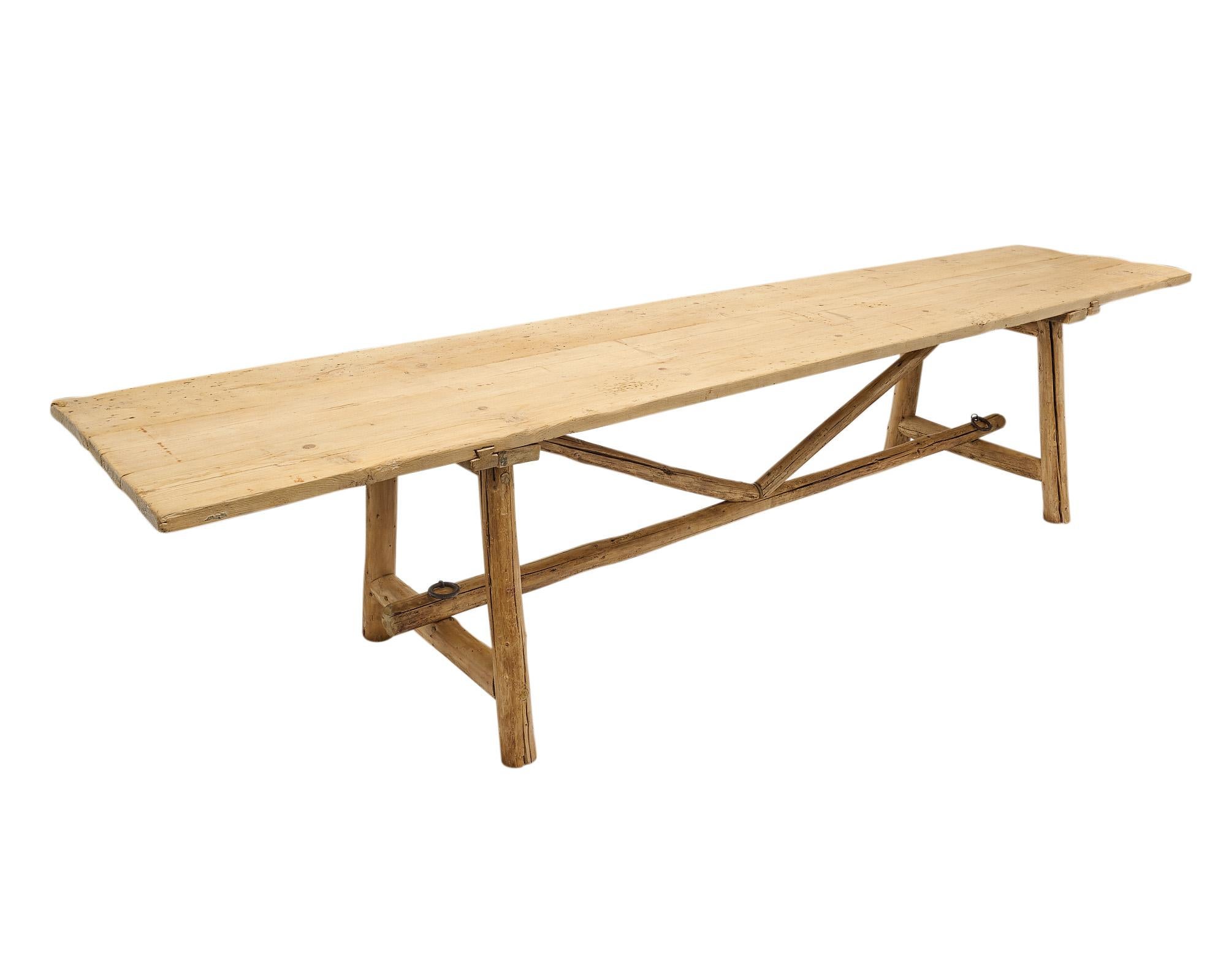 Wood Italian Antique Harvester Farm Table For Sale