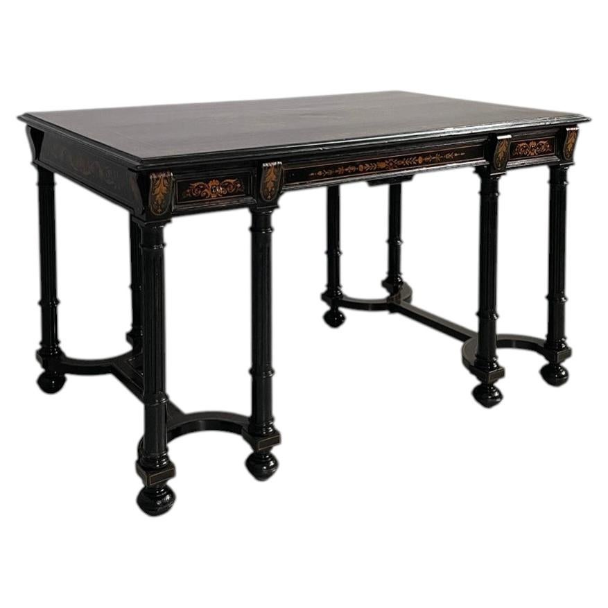 Bureau italien antique en bois marqueté, milieu des années 1800