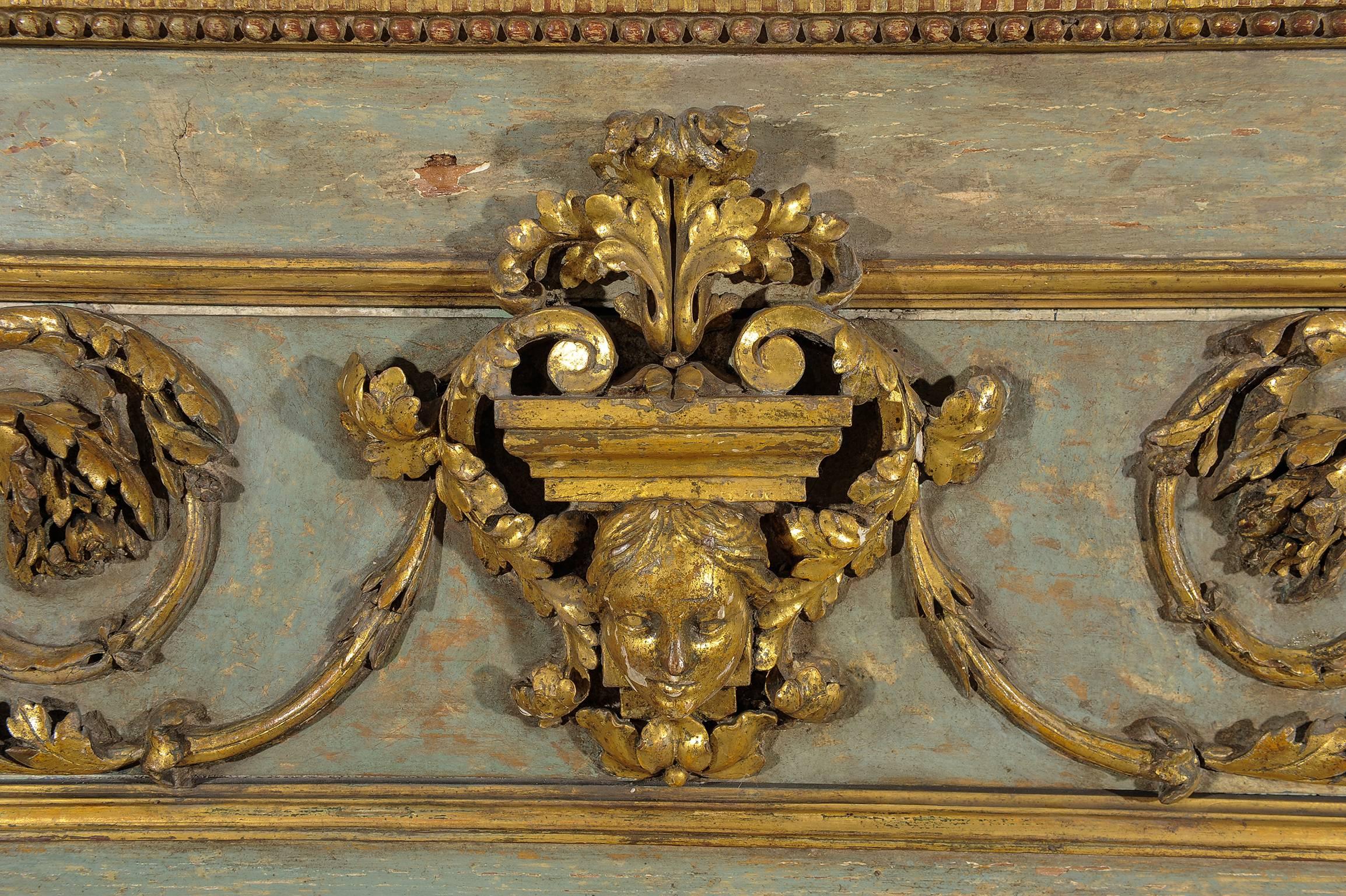 Carved  Italian Antique Elegant Lacquered Gilt Mirror