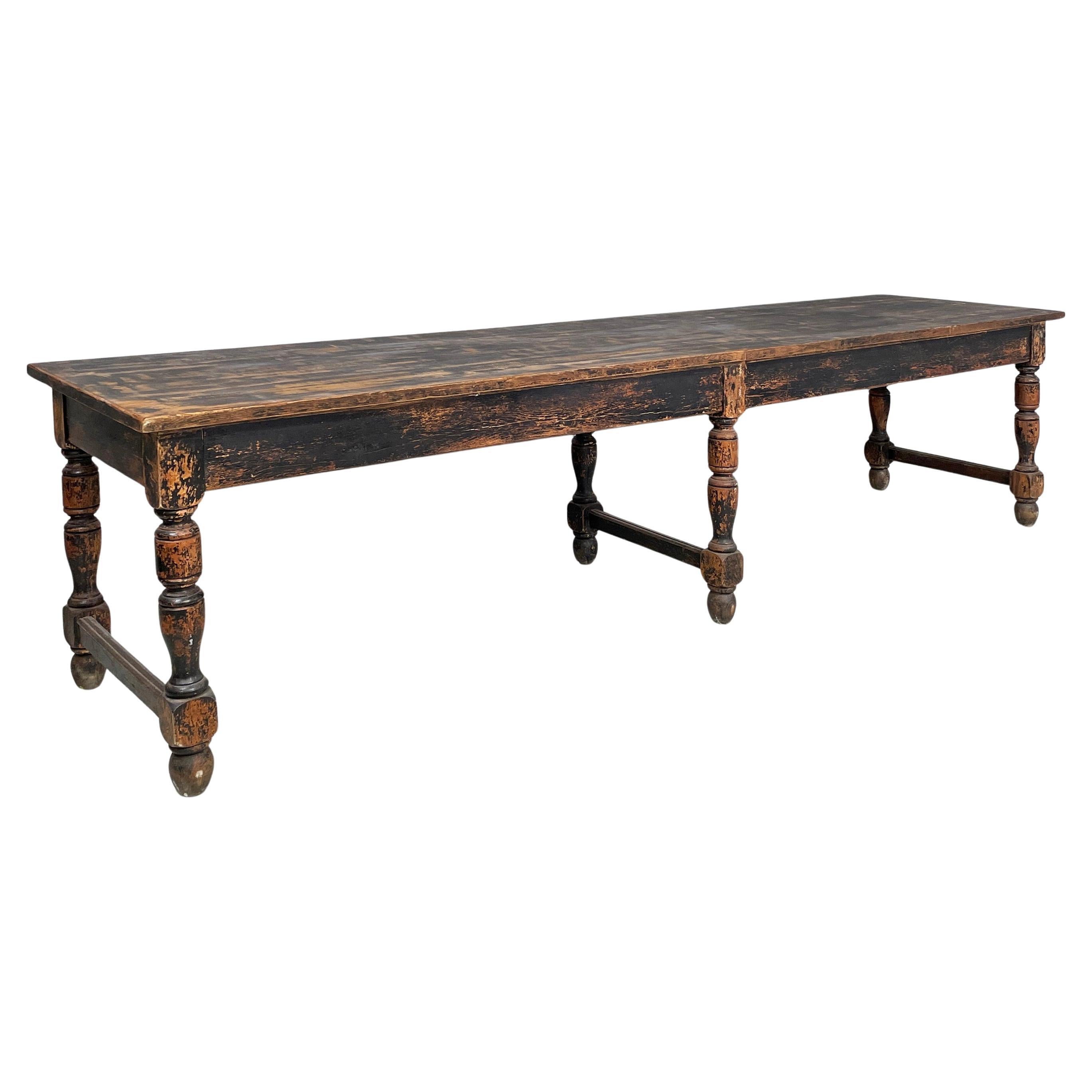 Gran mesa de comedor fratino italiana antigua de madera, mediados del siglo XIX