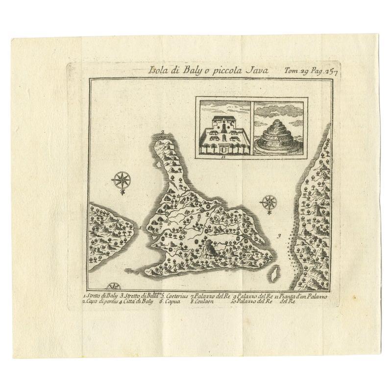 Antique map titled 'Isola di Baly o piccola Java' which is Italian for 'Bali Island or Little Java'. This authentic map show the south side on top, which happened more often in the early maps made.

This map of Bali was based on the expedition of