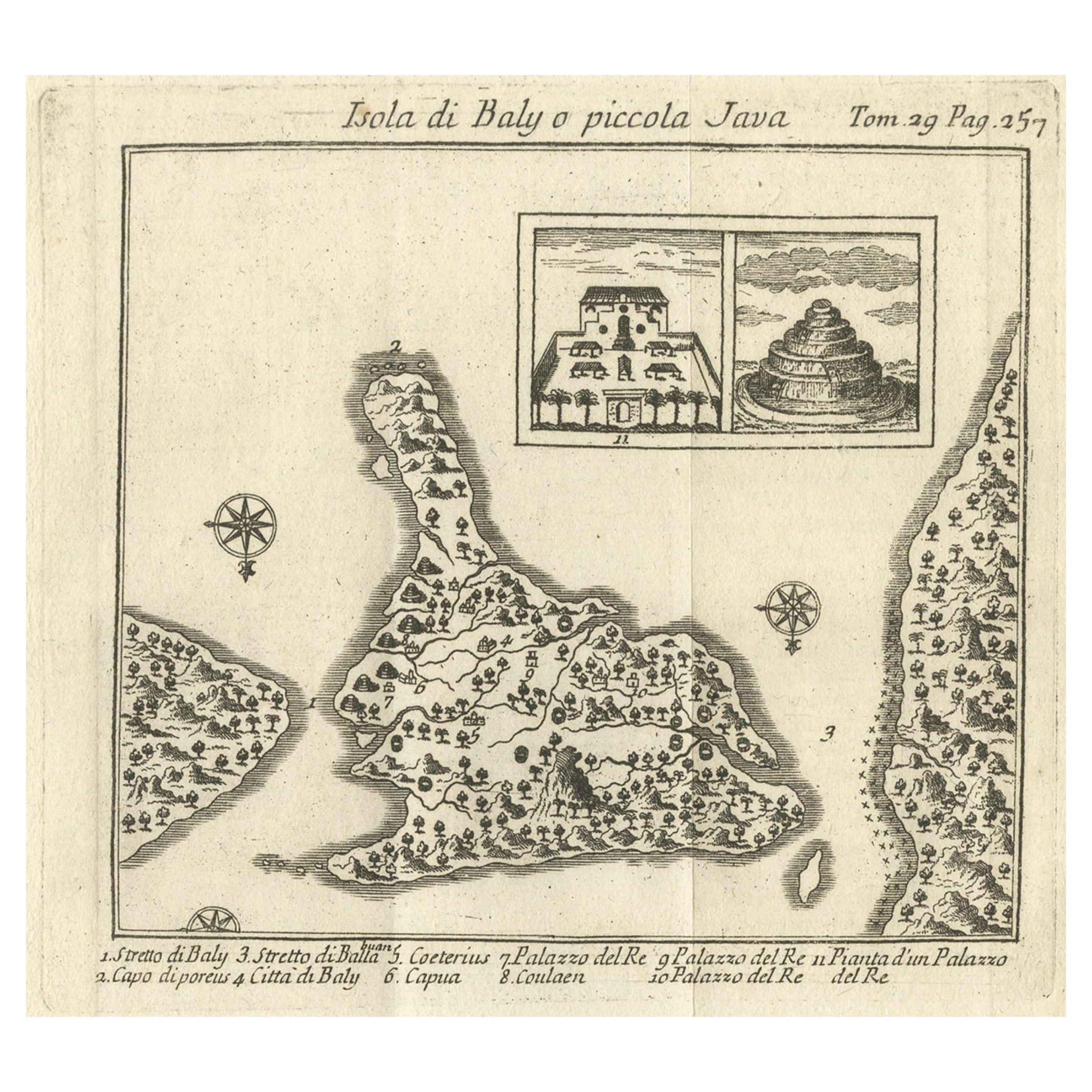 Mapa Italiano Antiguo de la Isla de Bali (al revés) en Indonesia, 1763