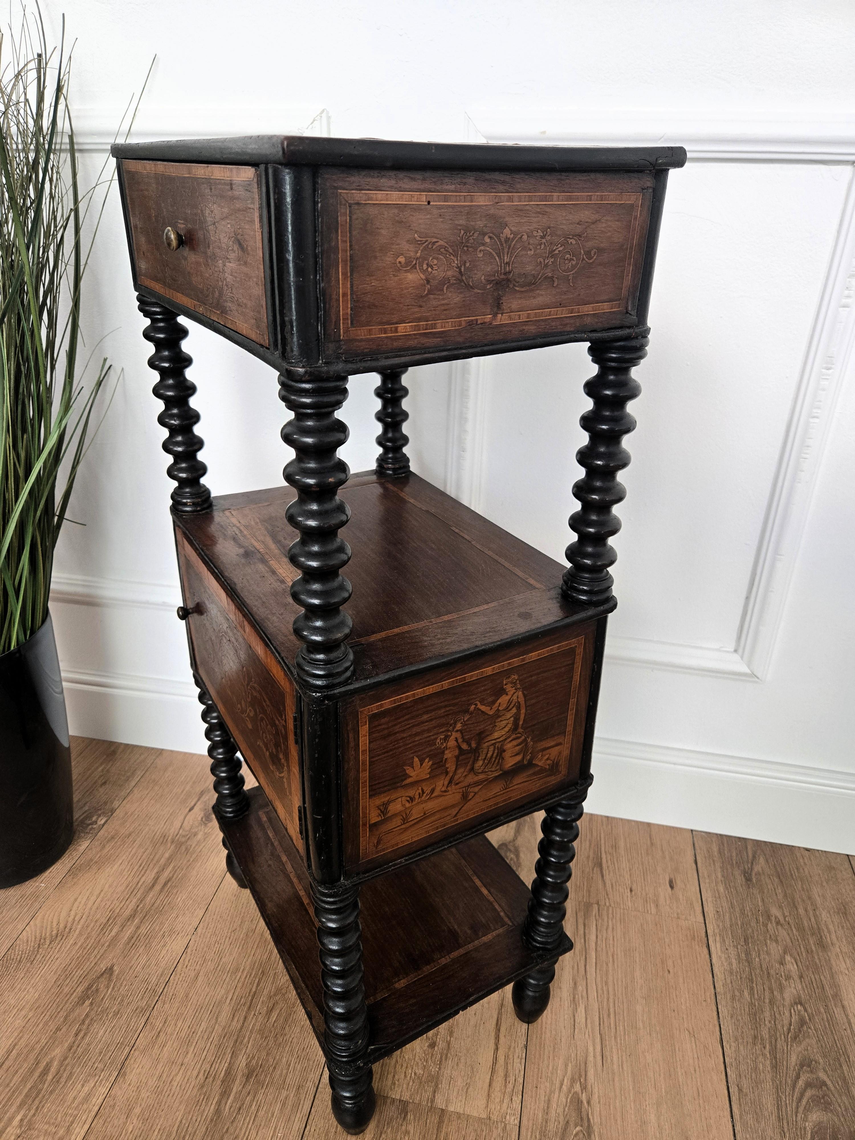 Italian Antique Marquetry Fruitwood Inlay Bobbin Turned Sofa Side Table For Sale 2