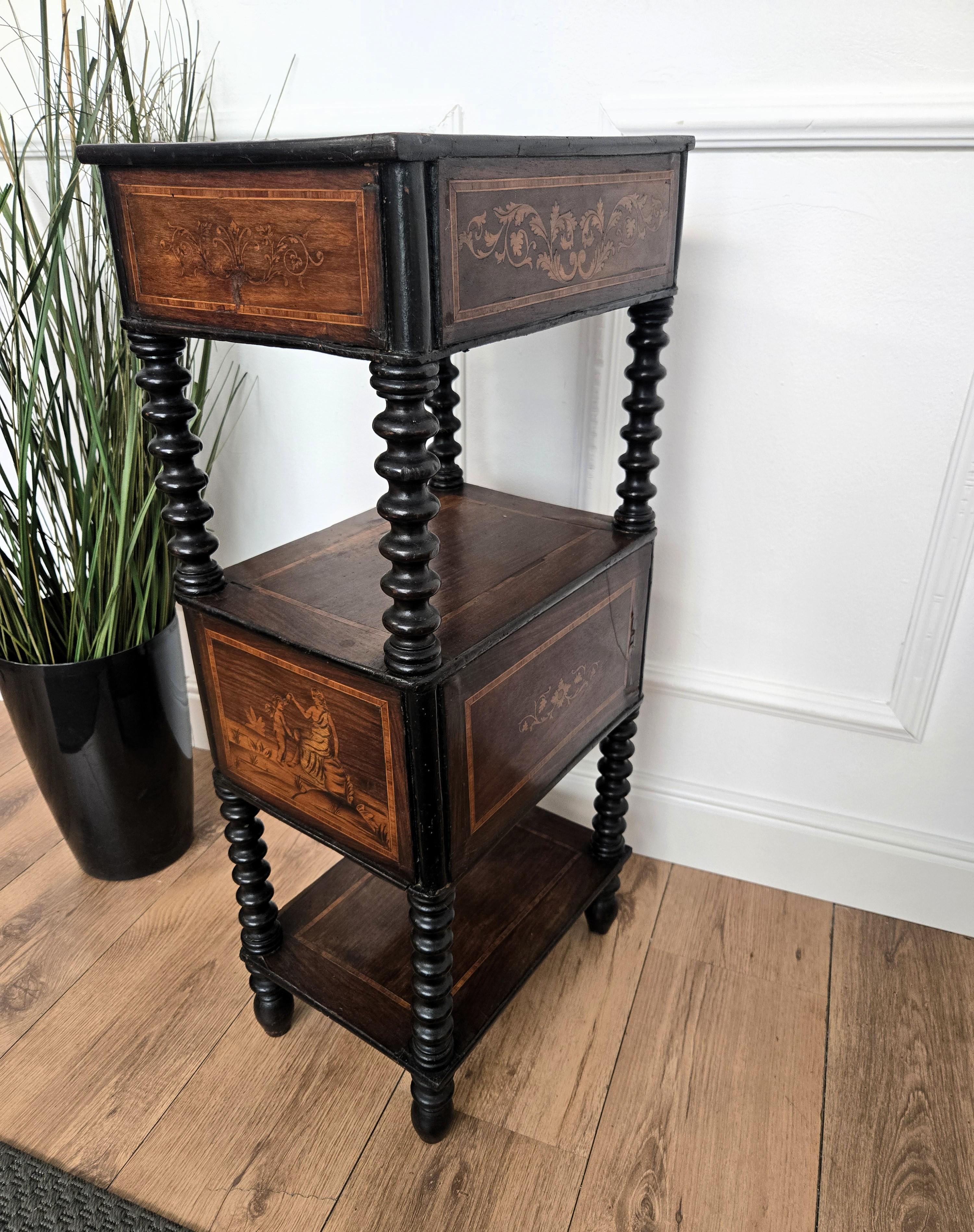Italian Antique Marquetry Fruitwood Inlay Bobbin Turned Sofa Side Table For Sale 3