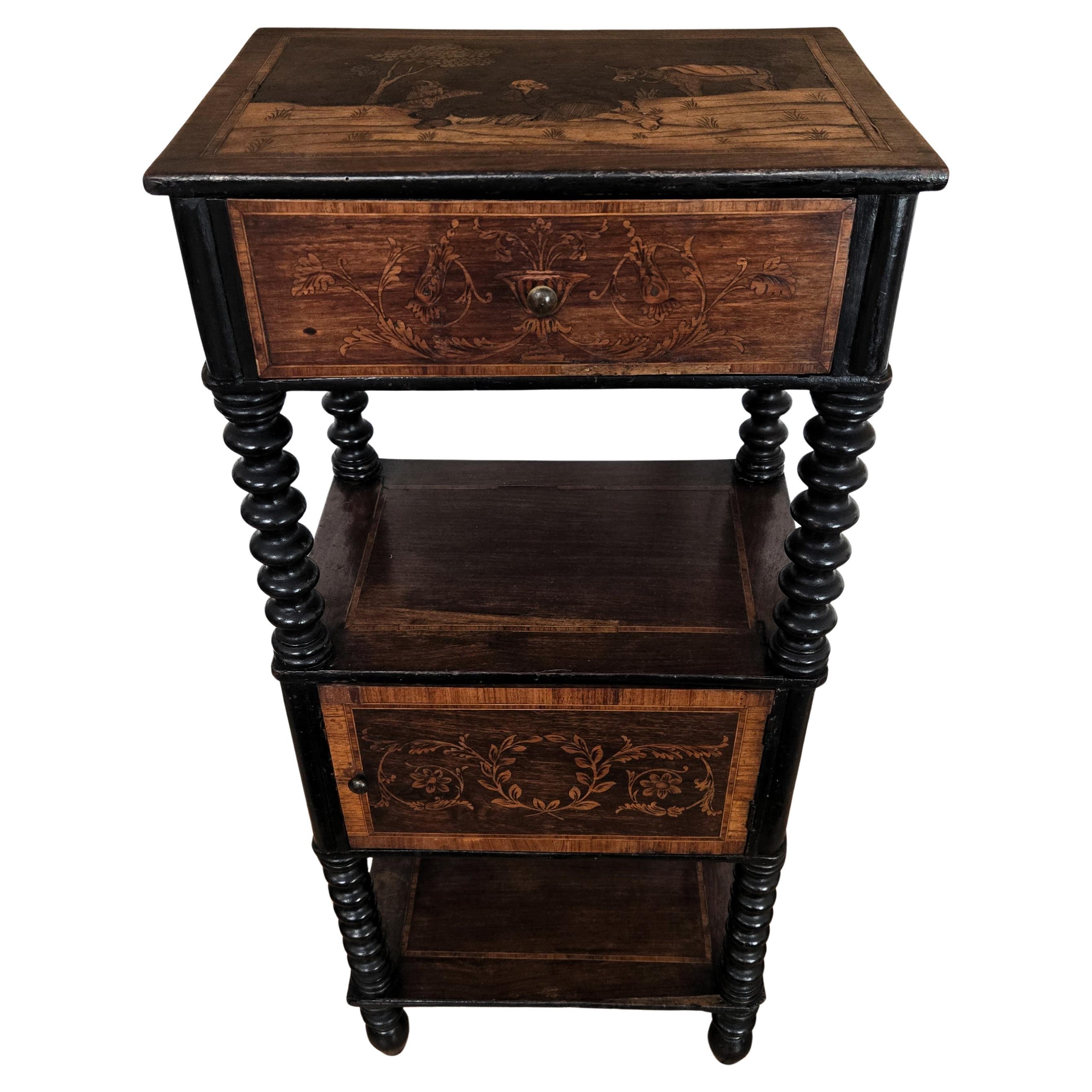 Italian Antique Marquetry Fruitwood Inlay Bobbin Turned Sofa Side Table For Sale