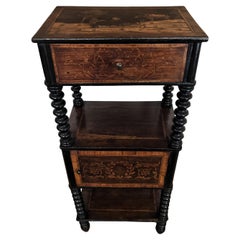 Italian Antique Marquetry Fruitwood Inlay Bobbin Turned Sofa Side Table
